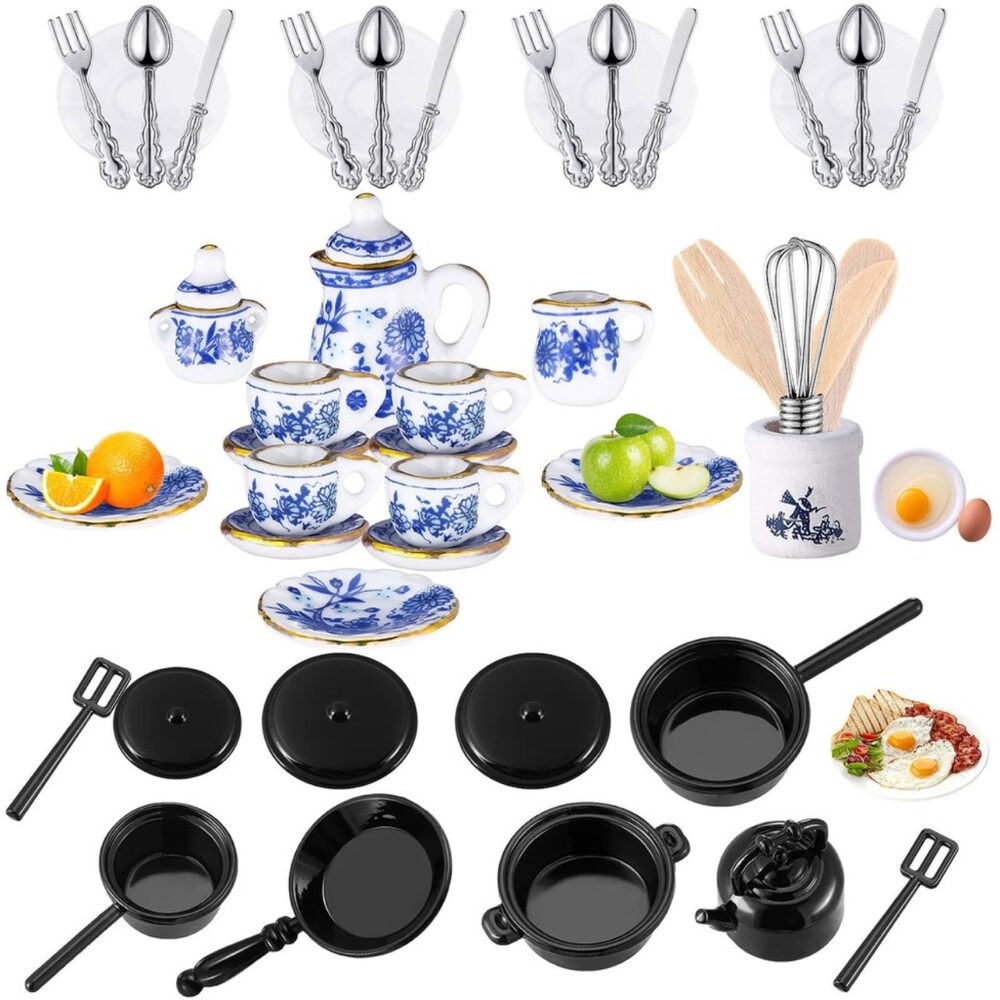 47 Miniatures Dollhouse Kitchen Accessories Miniature Porcelain Tea Cup Set, Mi